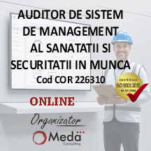 Devino Auditor SSM autorizat! Învață să derulezi audituri interne și de terță parte conform ISO 45001:2018. Desfășurare flexibilă, diplomă recunoscută. Înscrie-te!